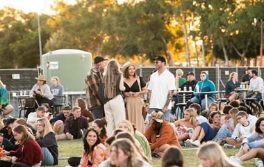 A crowd of people at a music festival.